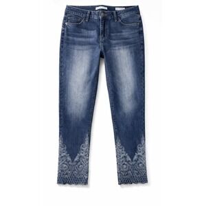 Kenzie Jeans Women's 29 Embroidered Hem Ankle Denim Boho Stretch Blue EUC
